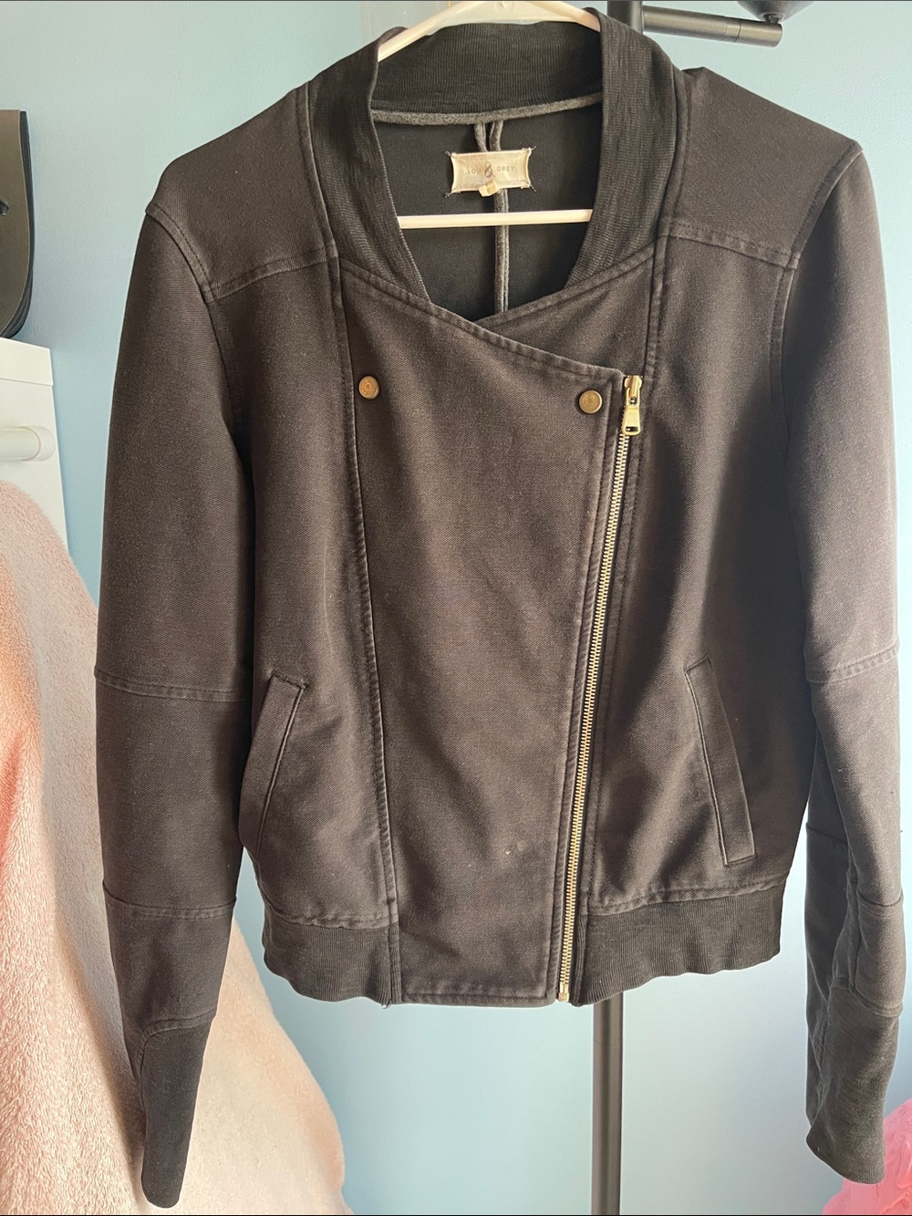 Lou & Grey Black Asymmetrical Zip Sweatshirt Jacket